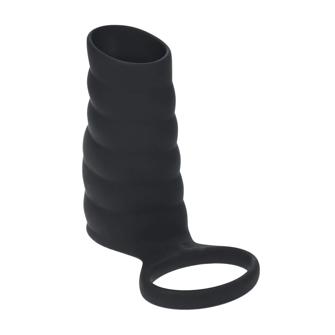 Levelz by Shots gerippte Silikon Penis Sleeve mit Vibration und Ballring, Schwarz – Bild 3