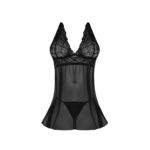 Schwarzes Babydoll Set mit offenem Rücken und String, Größe 2X – Bild 10