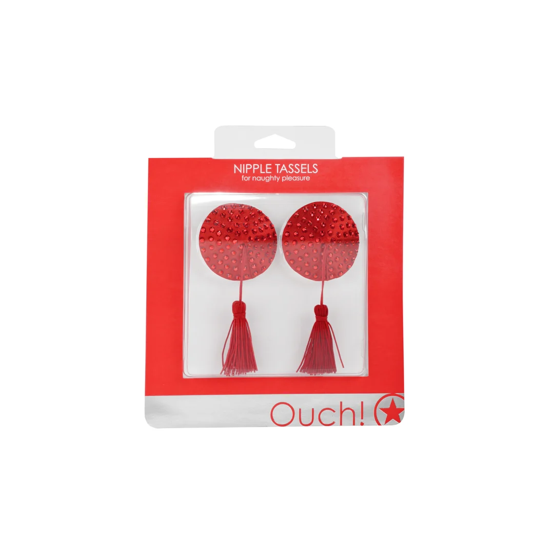 OU030RED-2 Nippelquasten für Rollenspiele und verführerische Dessous mit selbstklebendem Tape – Ouch! – Bild 1