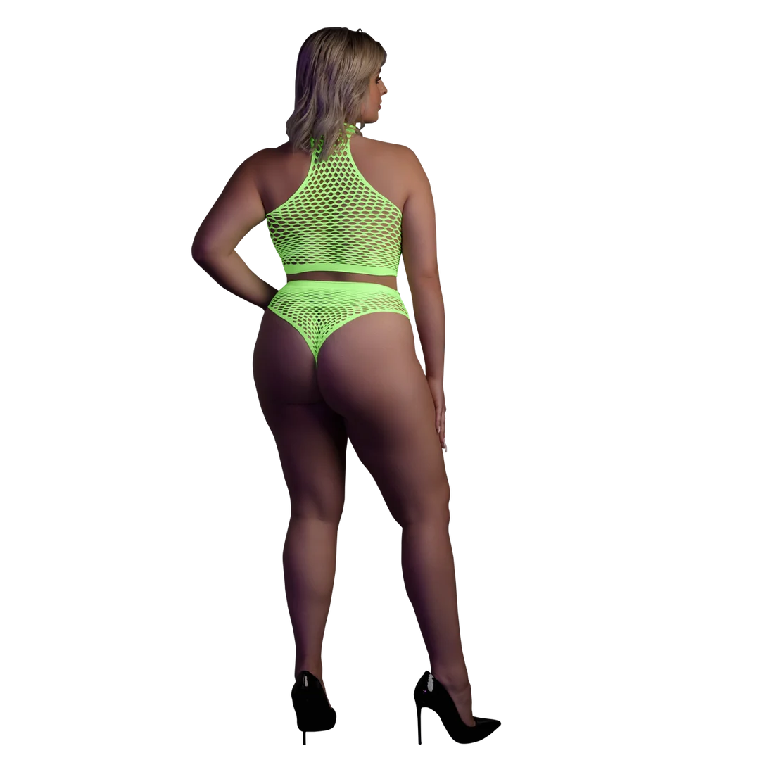 Neongrünes Set mit Rollkragen und Slip – Bild 8