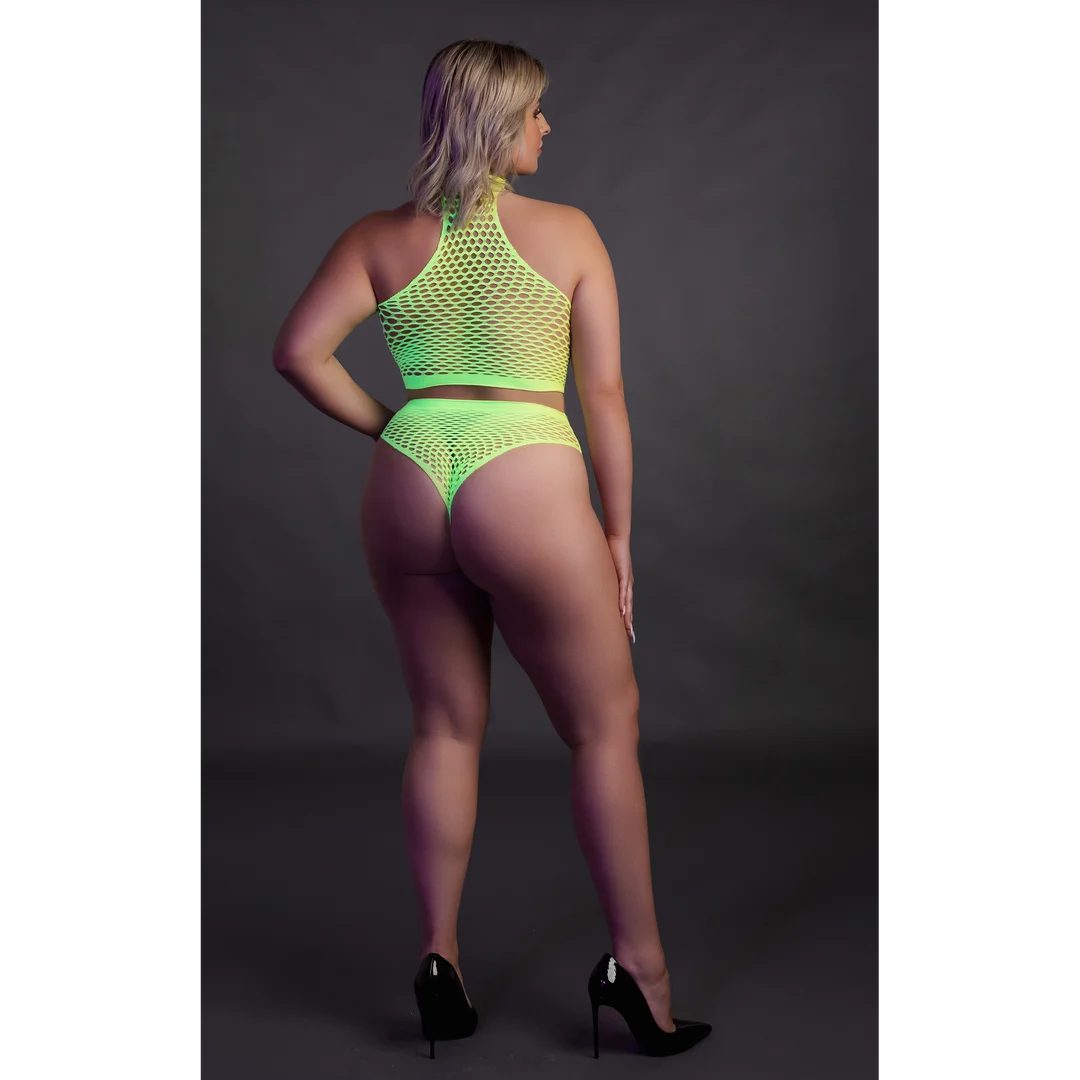 Neongrünes Set mit Rollkragen und Slip – Bild 10