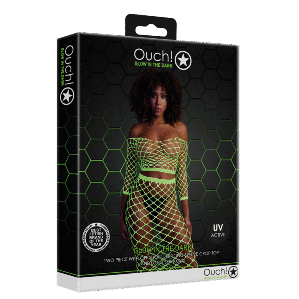 Neongrünes Crop Top mit langem Rock