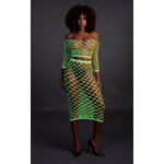 Neongrünes Crop Top mit langem Rock – Bild 3