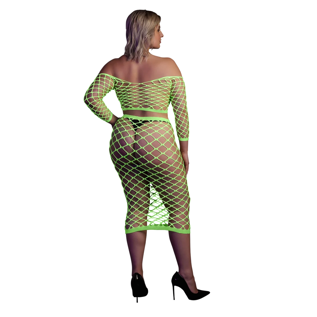 Neongrünes Crop Top mit langem Rock – Bild 8