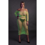 Neongrünes Crop Top mit langem Rock – Bild 9