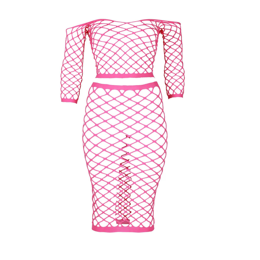 Neongrünes Crop Top mit langem Rock – Bild 23