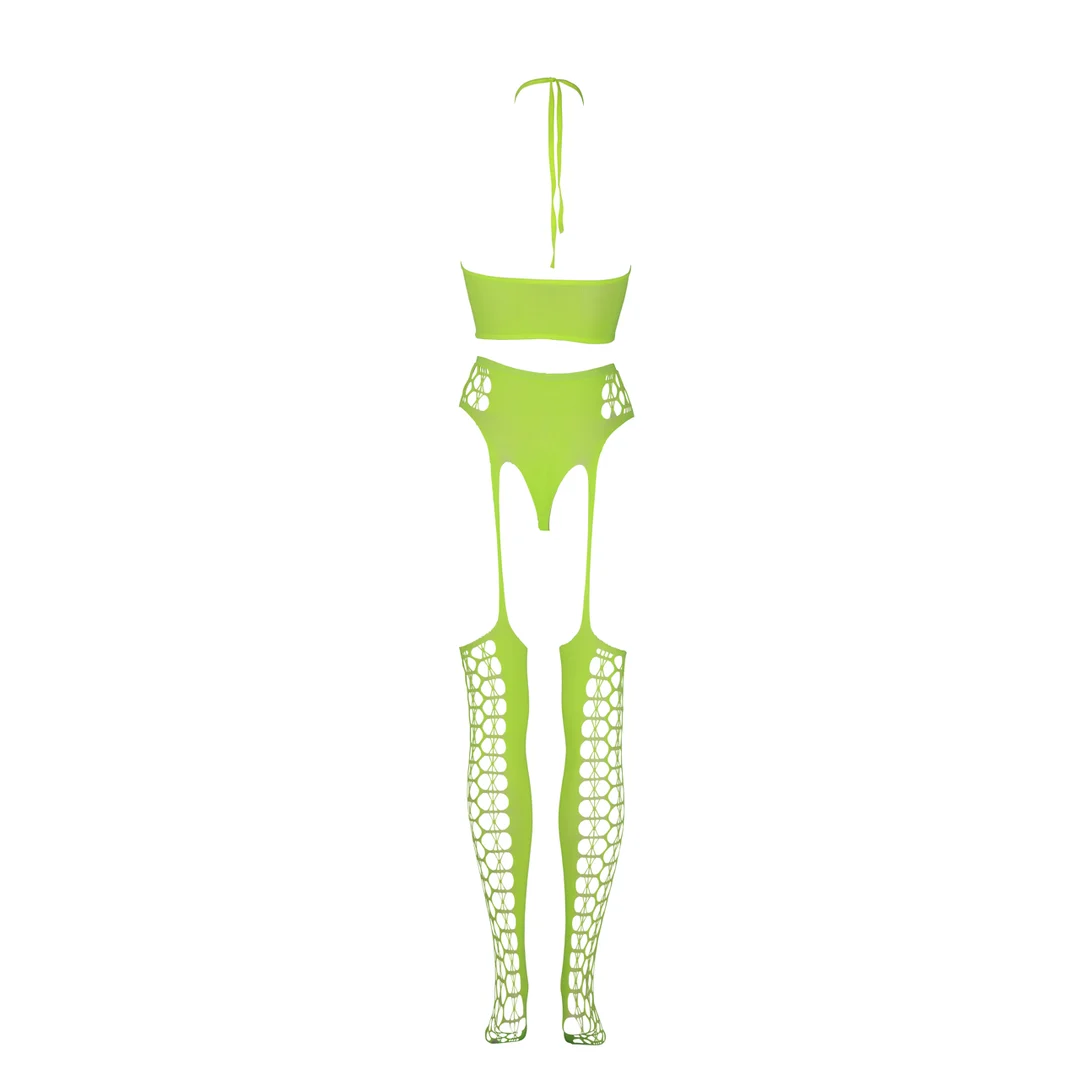 Neongrünes Set mit Crop Top und Strümpfen – Bild 6