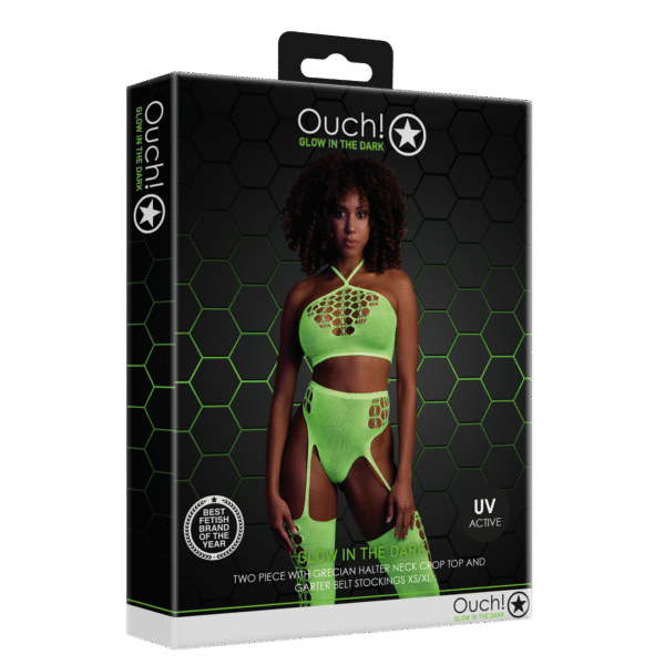 Neongrünes Set mit Crop Top und Strümpfen