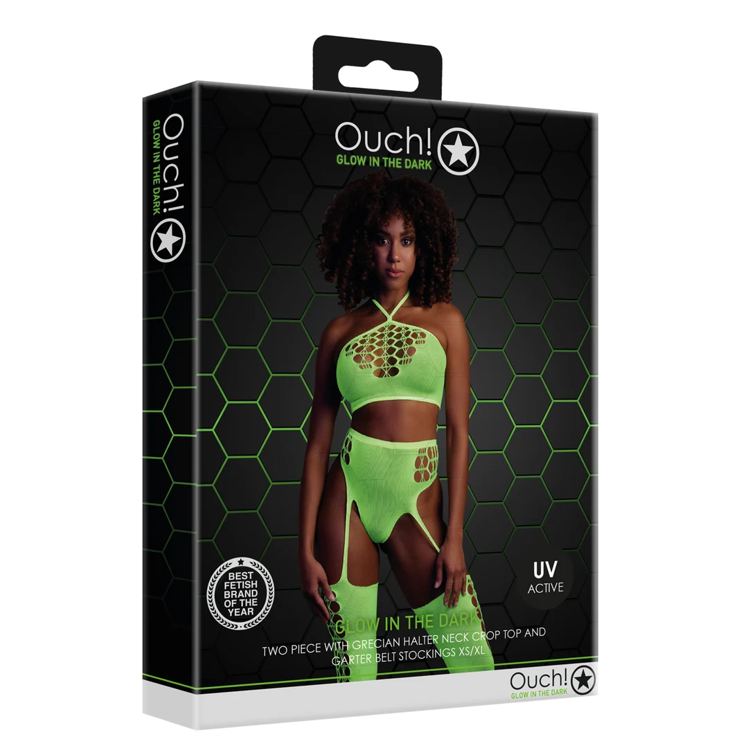Neongroene set met crop top en kousen