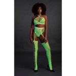 Neongrünes Set mit Crop Top und Strümpfen – Bild 3