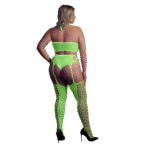 Neongrünes Set mit Crop Top und Strümpfen – Bild 8
