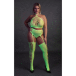 Neongrünes Set mit Crop Top und Strümpfen – Bild 9
