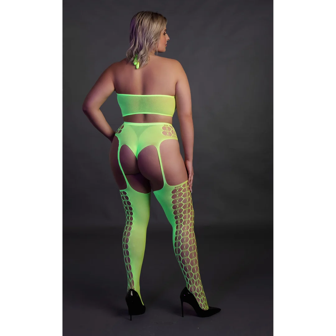 Neongrünes Set mit Crop Top und Strümpfen – Bild 10