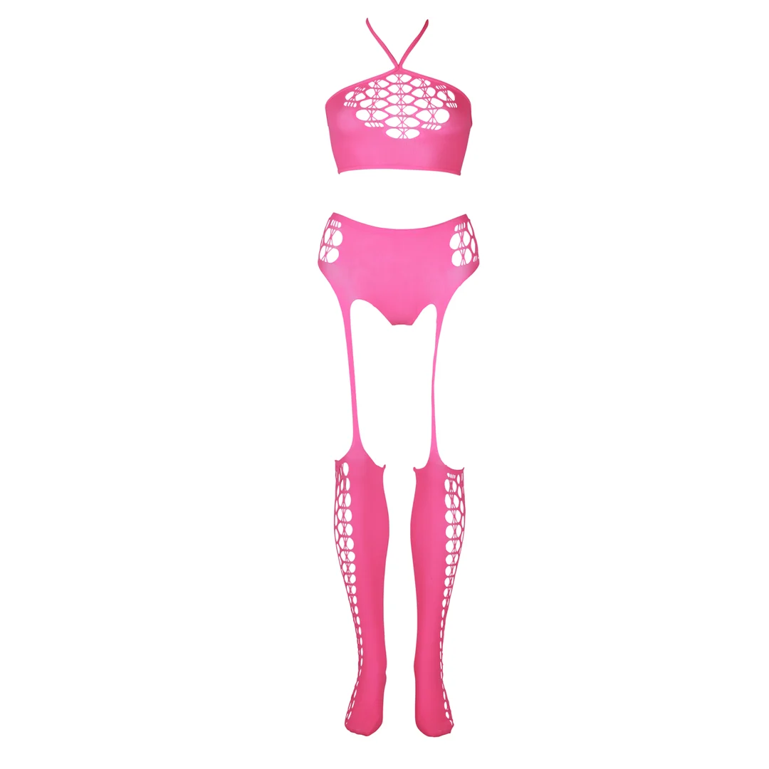 Neongrünes Set mit Crop Top und Strümpfen – Bild 23