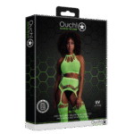 Neongrünes Set mit Crop Top und Strümpfen