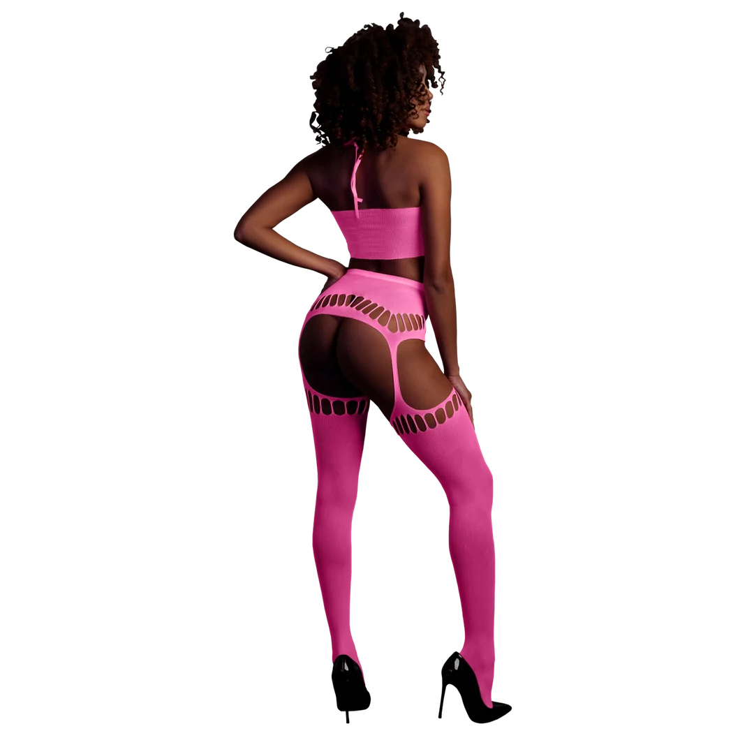 Neongrünes Set mit Crop Top und Strümpfen – Bild 8