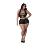 Thalia Neckholder Top und Shorts mit Ringen und Nieten 2X schwarz – Bild 4