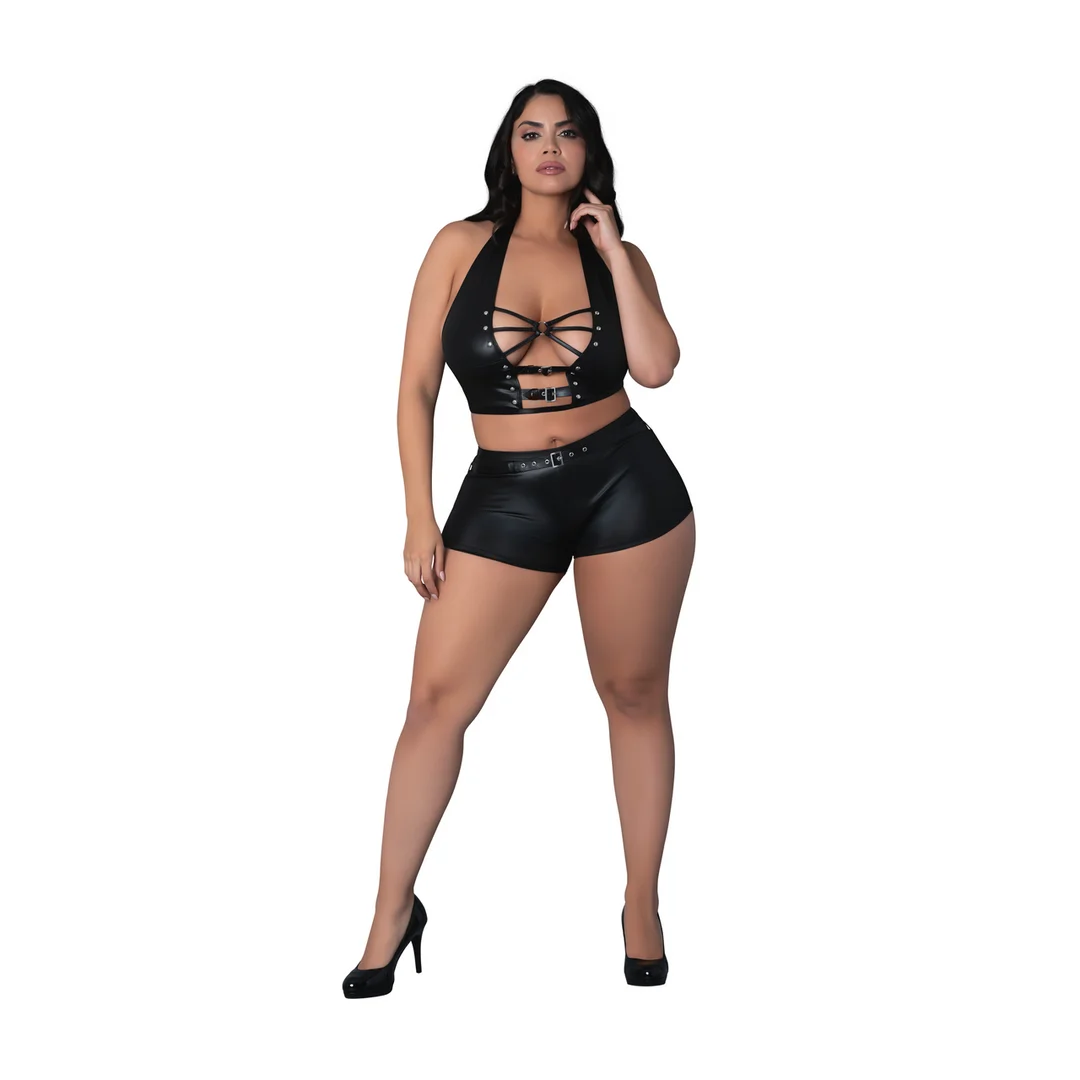 Thalia Neckholder Top und Shorts mit Ringen und Nieten 2X schwarz – Bild 5