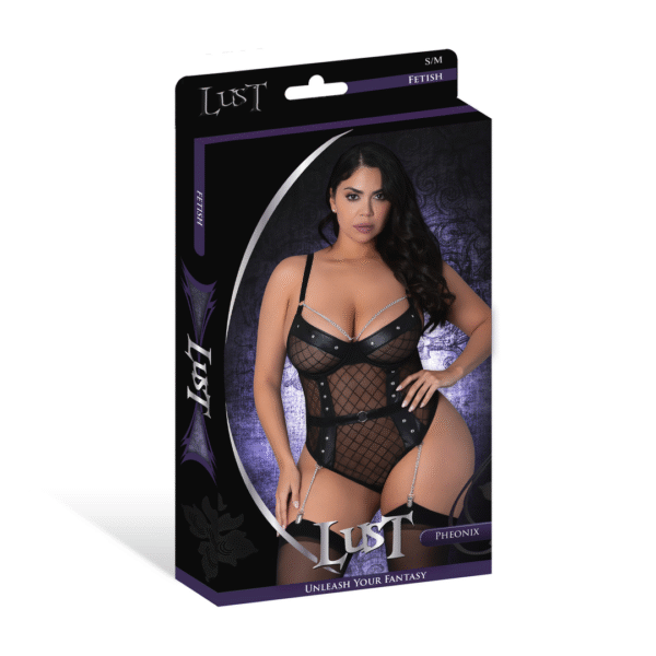 Phoenix Teddy mit Ketten und Strumpfhaltern, 2X, Schwarz