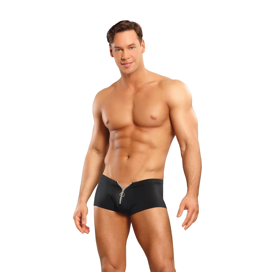 Male Power Shorts mit Reißverschluss und rotem Cockring – Bild 4
