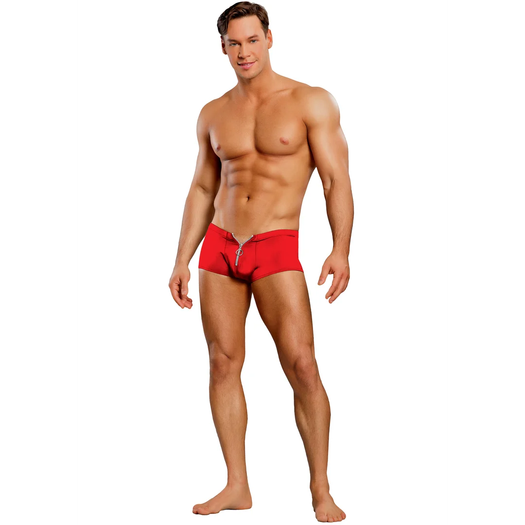 Male Power Shorts mit Reißverschluss und rotem Cockring – Bild 20