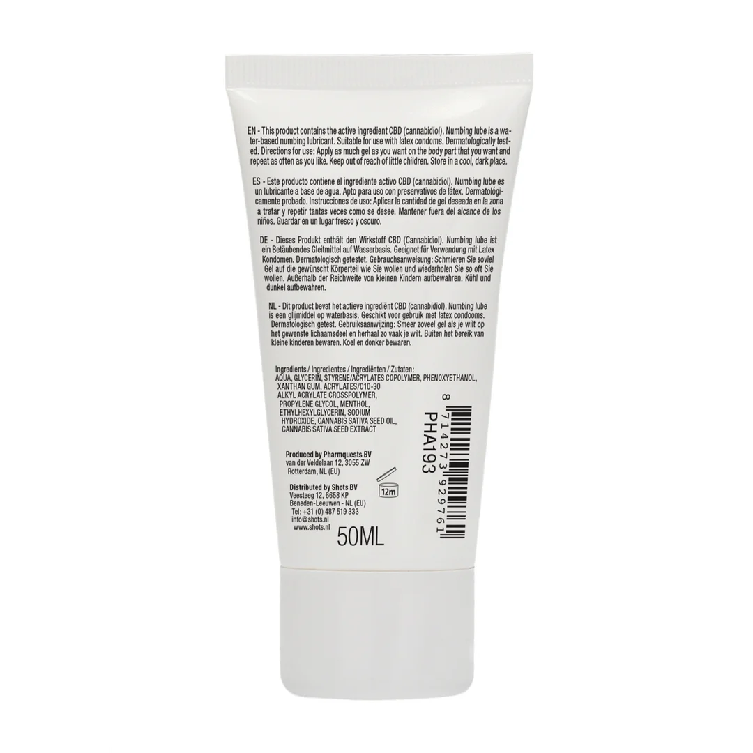 Gleitgel auf Wasserbasis – Natürliches CBD Betäubendes Gleitgel – Unparfümiert, geschmacksneutral – 50 ml – Pharmquests by Shots – Bild 2