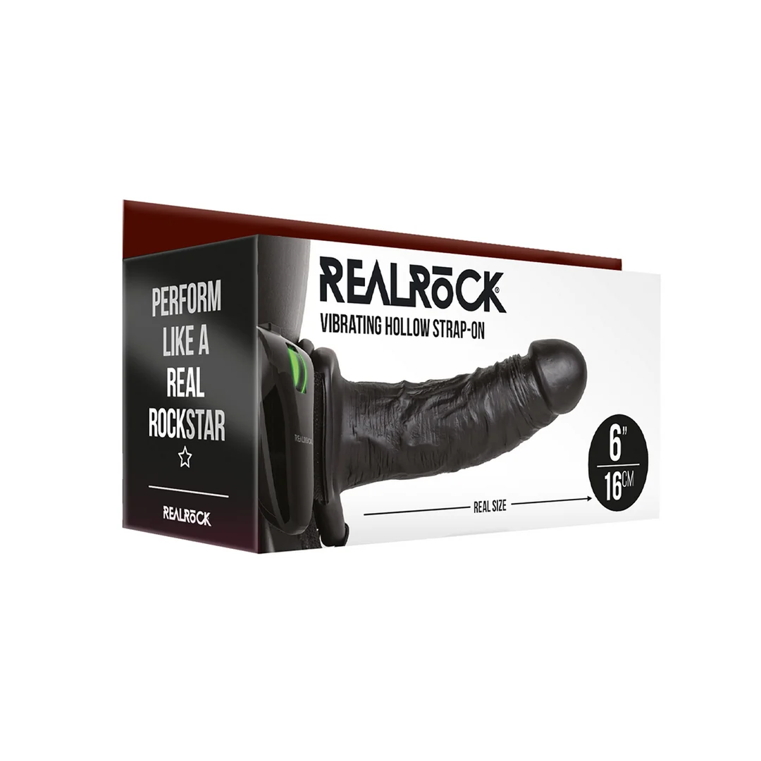REA138BLK_1 Vibrator – vibrierender Hollow Strap On mit verstellbarem Gurt – RealRock RealRock by Shots – Bild 1
