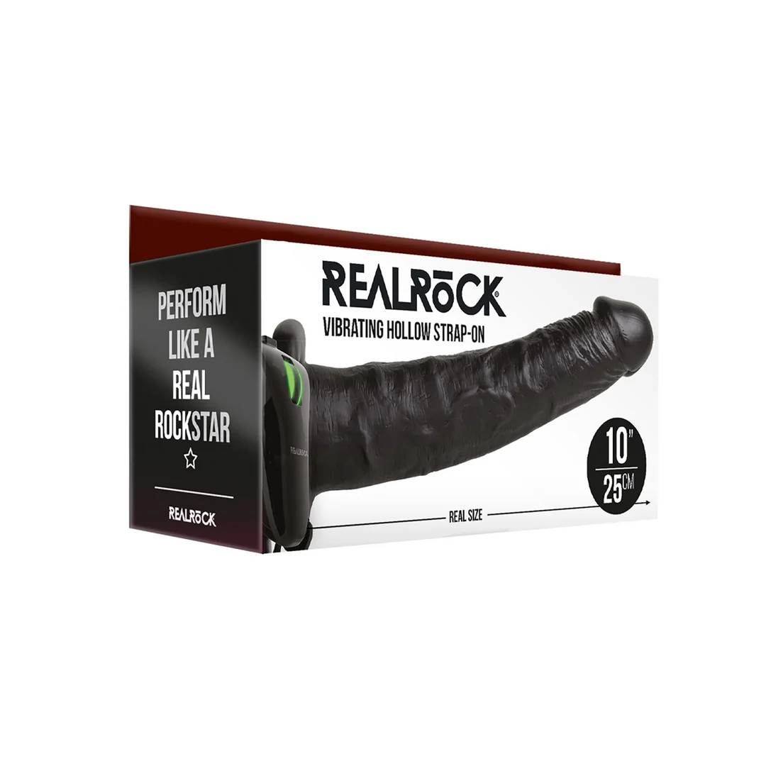 REA140BLK_1_1 Schwarzer vibrierender hohler Umschnalldildo – Bild 1