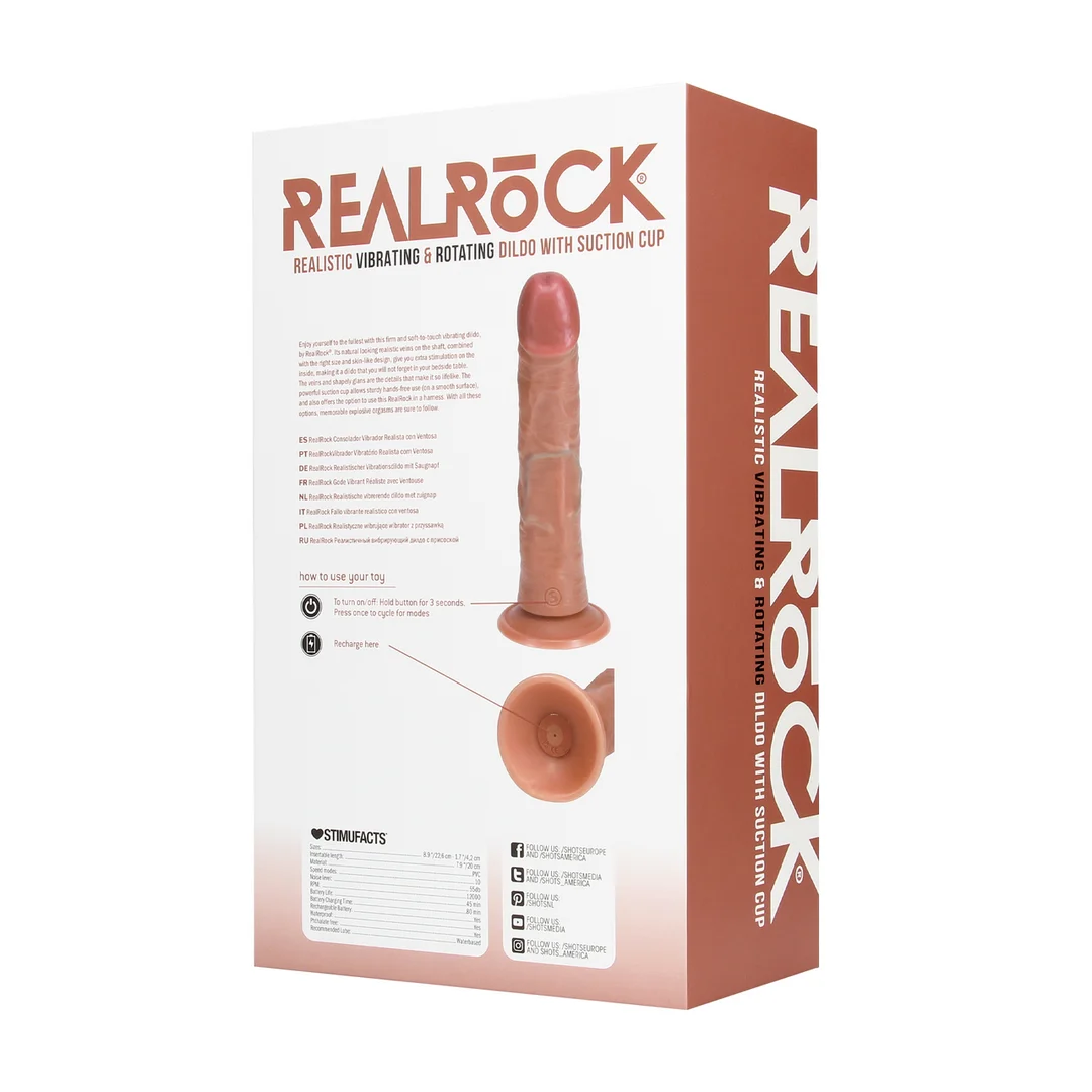 Realistische Vibrator Dildo mit Vibration und Rotation, Saugnapf – RealRock, fleischfarben, RealRock by Shots – Bild 12