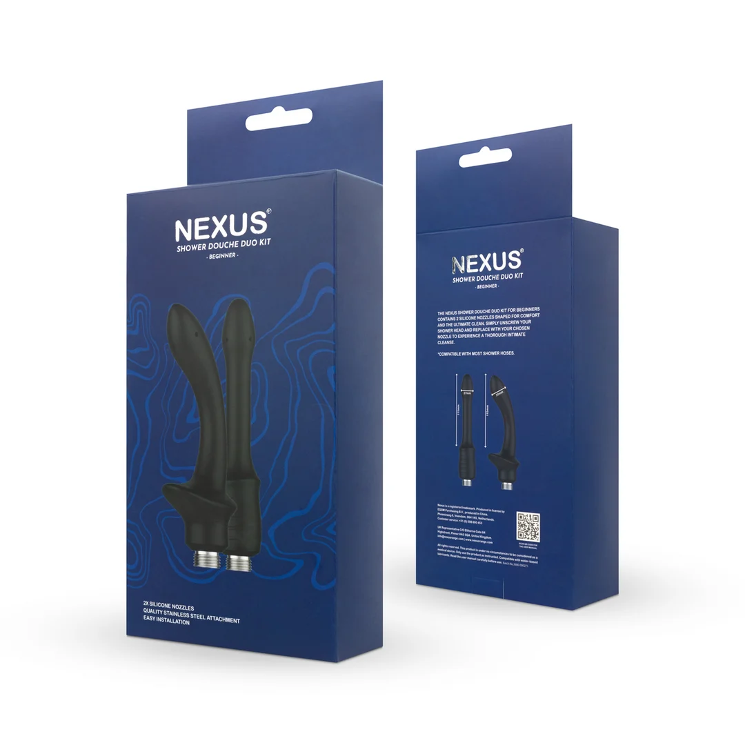 Analdusche – Shower Douche Duo Set für Einsteiger mit 2 Silikonaufsätzen, schwarz – Nexus – Bild 2