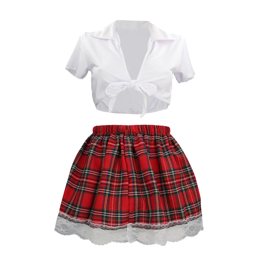 Schoolgirl Kostüm in Weiß und Rot – Bild 4
