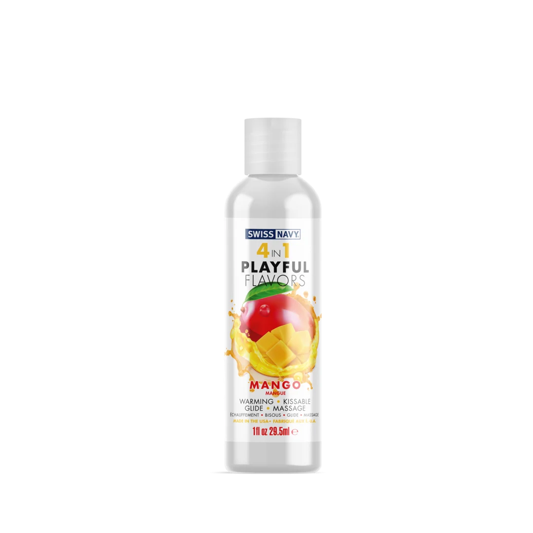Aromatisiertes Gleitgel – 4 in 1 Playful Flavors, essbar und wärmend – Mango – Sachet mit 5 ml – Swiss Navy – Bild 4