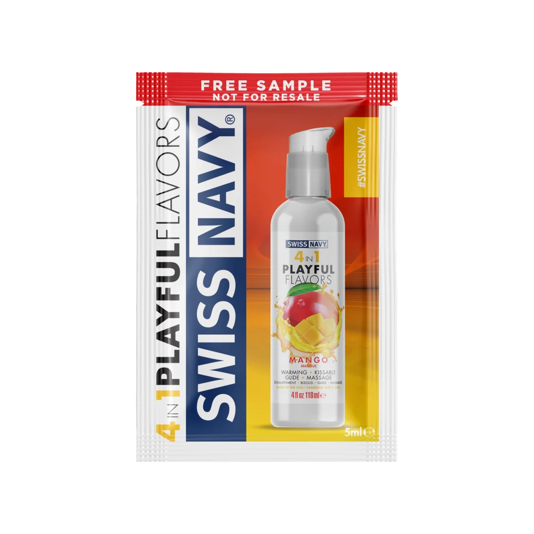 Aromatisiertes Gleitgel – 4 in 1 Playful Flavors, essbar und wärmend – Mango – Sachet mit 5 ml – Swiss Navy – Bild 2