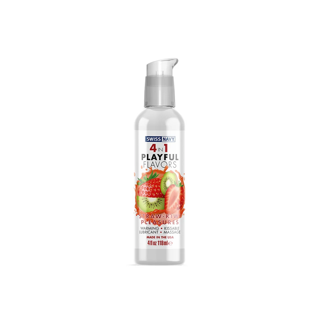 Gleitgel – 4 in 1 Playful Flavors, essbar und wärmend – Straw Kiwi Pleasures – Swiss Navy – 29,5 ml – Bild 6