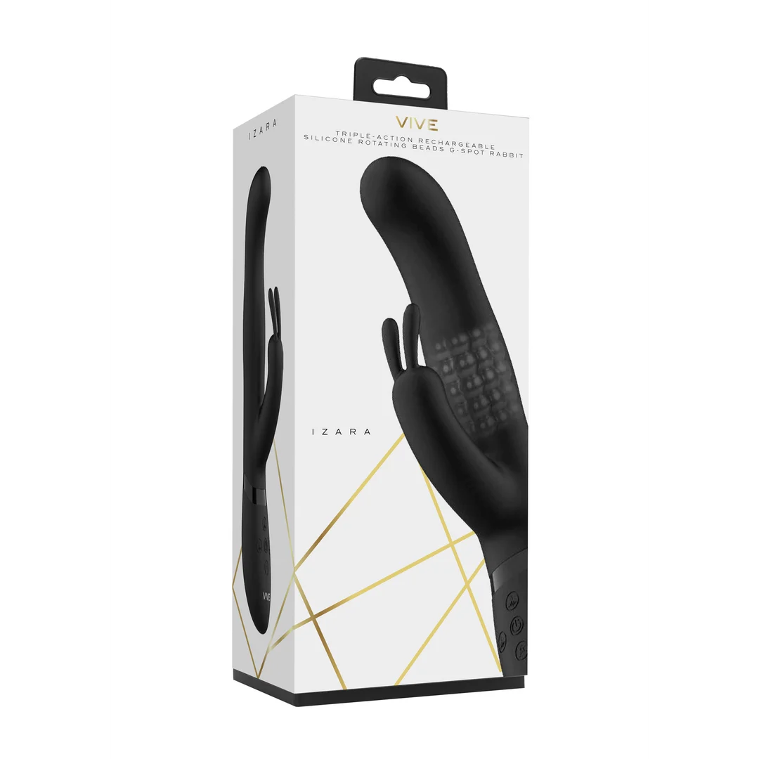 Rabbit Vibrator mit drehbaren Perlen und doppelter Stimulation – schwarz (Izara), VIVE by Shots – Bild 2