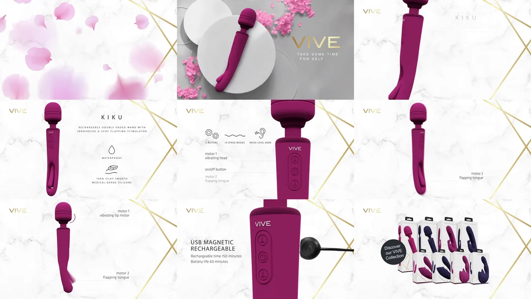Wand Vibrator mit zwei Enden, flatternder Zunge und zwei Motoren, VIVE, lila VIVE by Shots – Bild 5