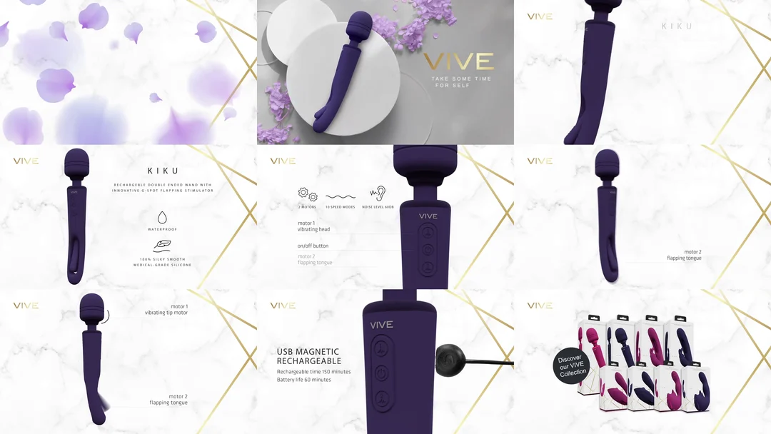 Wand Vibrator mit zwei Enden, flatternder Zunge und zwei Motoren, VIVE, lila VIVE by Shots – Bild 10