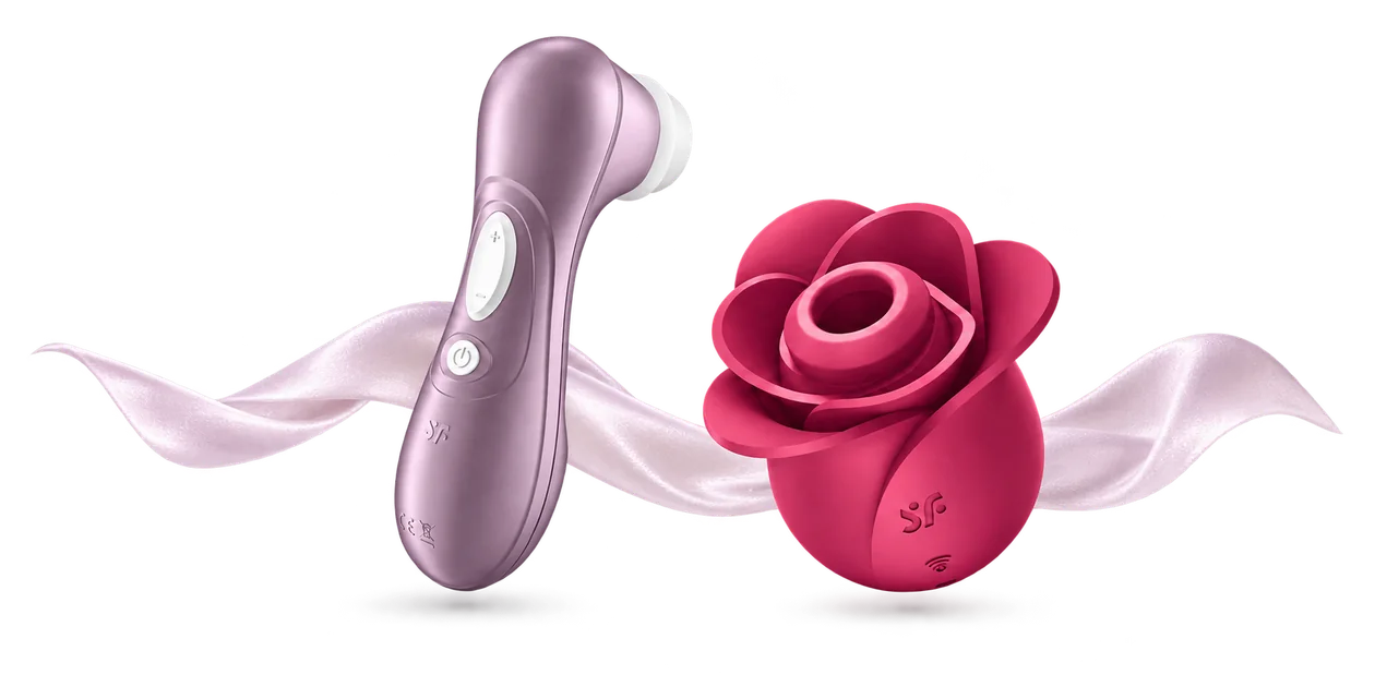 SexyPlus Satisfyer Pro 2 in Lila und Satisfyer Blossom mit einem weichen Satinband